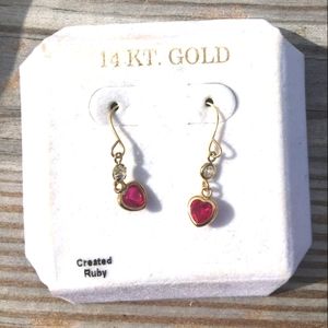 New 14k Ruby Heart Earrings